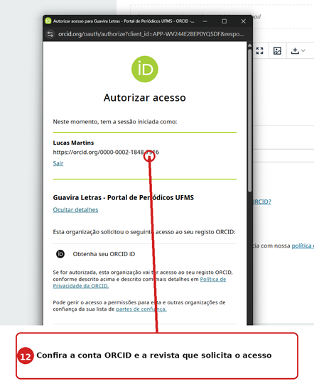 Tela do ORCID para autorização de acesso