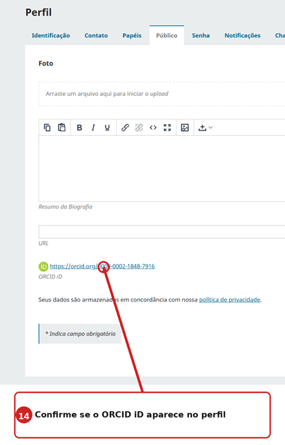 ORCID associado ao perfil no OJS