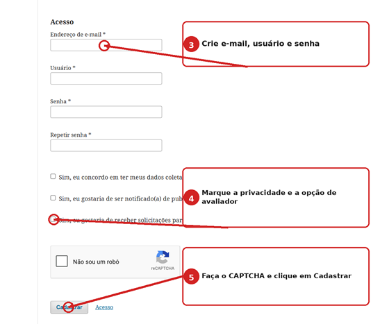 Seção Acesso do cadastro no OJS