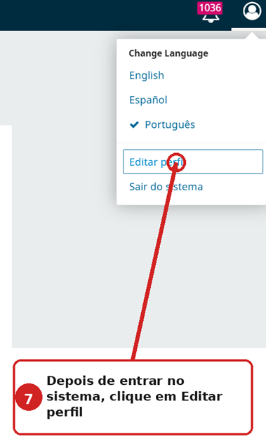 Menu do usuário com a opção Editar perfil destacada