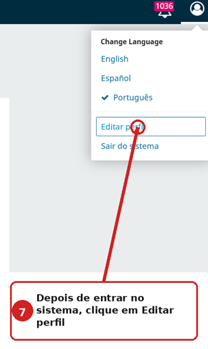 Menu do usuário com a opção Editar perfil